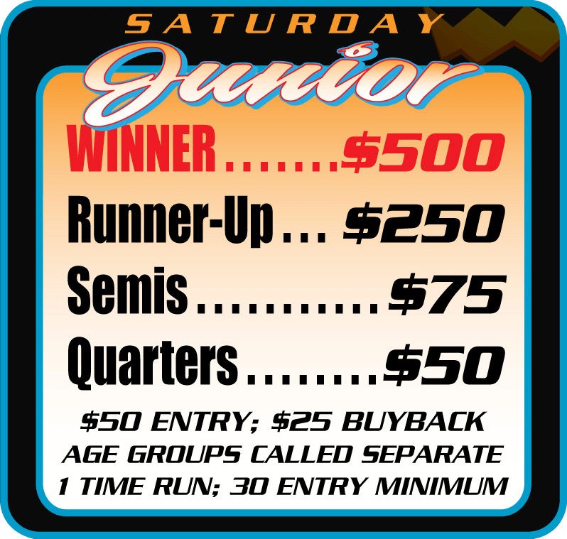 Saturday Juniors race: $50 entry, top prize $500